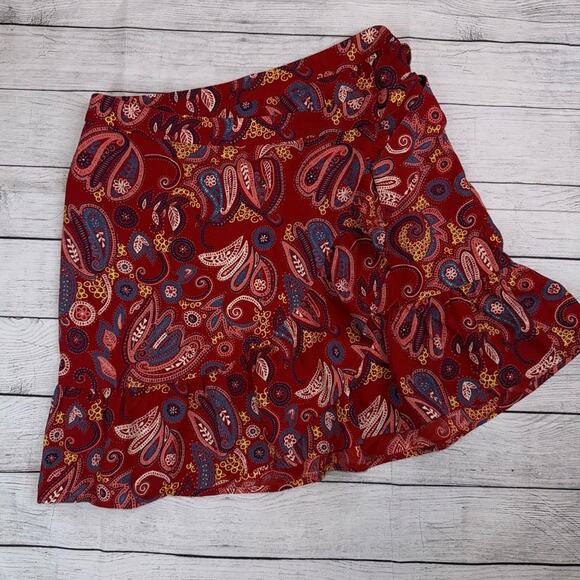 LOFT Women's Paisley Print Ruffle Wrap Skirt Zesty Red Size 4 - Picture 4 of 10